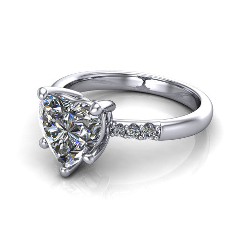 Rebecca heart solitaire engagement ring in 14K White Gold with pavé shoulder accents, three-quarter perspective view