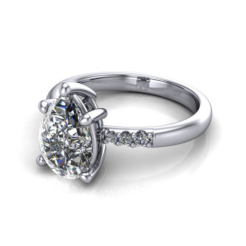 Rebecca pear solitaire engagement ring in 14K White Gold with pavé shoulder accents, three-quarter perspective view