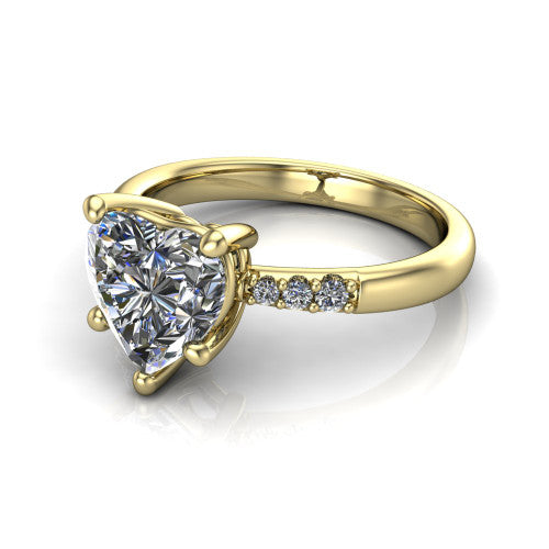 Rebecca heart solitaire engagement ring in 14K Yellow Gold with pavé shoulder accents, three-quarter perspective view