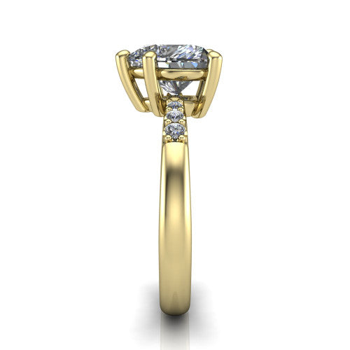 Rebecca heart solitaire engagement ring in 14K Yellow Gold with pavé shoulder accents, side profile showing the pavé shoulders and plain band