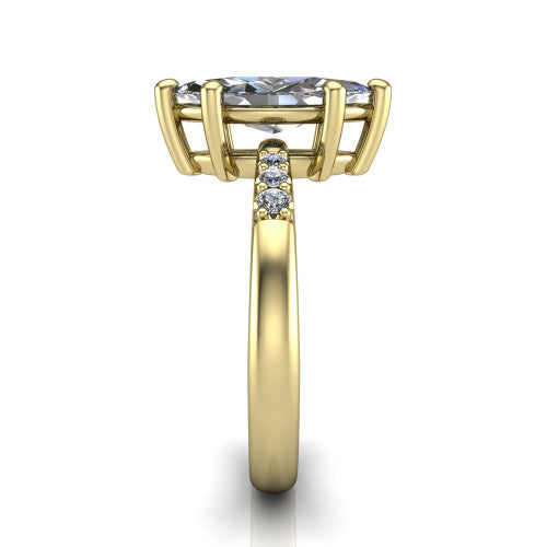 Rebecca marquise solitaire engagement ring in 14K Yellow Gold with pavé shoulder accents, side profile showing the pavé shoulders and plain band