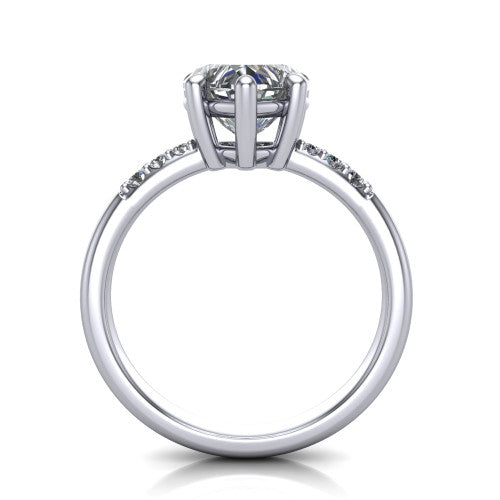 Rebecca heart solitaire engagement ring in Platinum with pavé shoulder accents, through-finger front profile