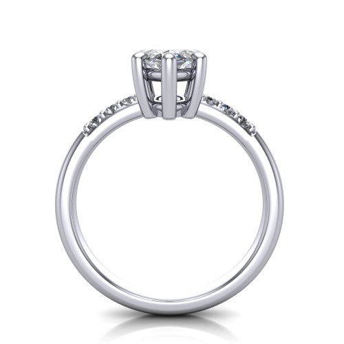 Rebecca marquise solitaire engagement ring in Platinum with pavé shoulder accents, through-finger front profile