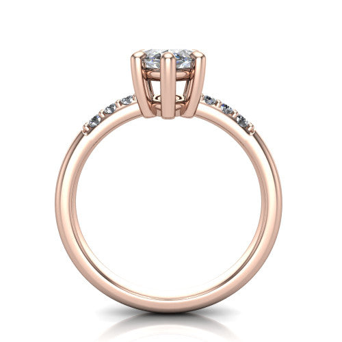 Rebecca marquise solitaire engagement ring in 14K Rose Gold with pavé shoulder accents, through-finger front profile