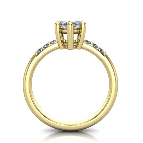 Rebecca marquise solitaire engagement ring in 18K Yellow Gold with pavé shoulder accents, through-finger front profile