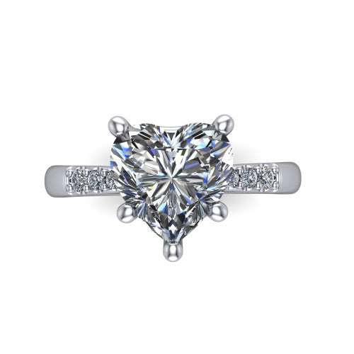 Rebecca heart solitaire engagement ring in 14K White Gold with pavé shoulder accents, top-down view of the four-prong center and pavé shoulders