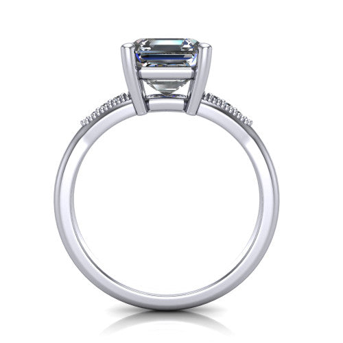 Juliette asscher pavé solitaire engagement ring in Platinum with milgrain-edged band, through-finger front profile