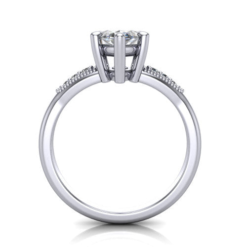 Juliette marquise pavé solitaire engagement ring in Platinum with milgrain-edged band, through-finger front profile