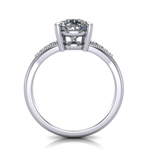 Juliette pear pavé solitaire engagement ring in 14K White Gold with milgrain-edged band, through-finger front profile