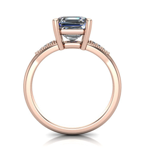 Juliette asscher pavé solitaire engagement ring in 14K Rose Gold with milgrain-edged band, through-finger front profile
