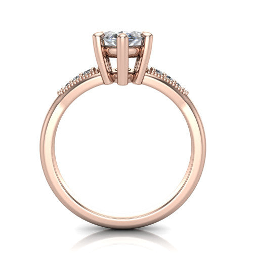 Juliette marquise pavé solitaire engagement ring in 18K Rose Gold with milgrain-edged band, through-finger front profile