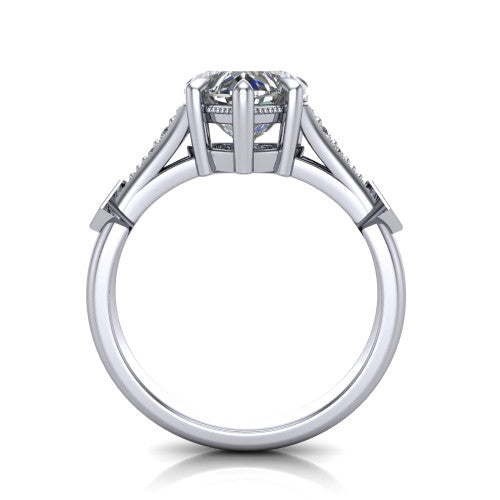 Emerson heart solitaire engagement ring in 18K White Gold, through-finger front profile showing the open under-gallery and kite accents from the front