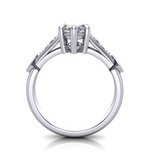 Emerson marquise solitaire engagement ring in Platinum, through-finger front profile showing the open under-gallery and kite accents from the front