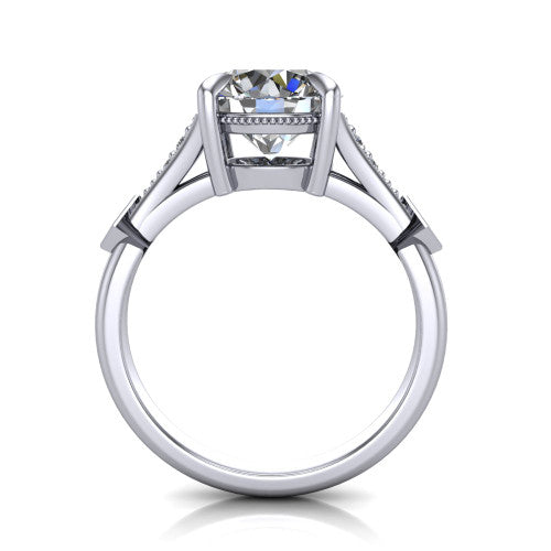 Emerson round solitaire engagement ring in 18K White Gold, through-finger front profile showing the open under-gallery and kite accents from the front