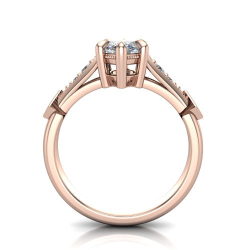 Emerson marquise solitaire engagement ring in 18K Rose Gold, through-finger front profile showing the open under-gallery and kite accents from the front