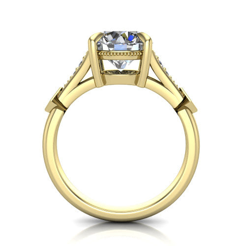Emerson round solitaire engagement ring in 14K Yellow Gold, through-finger front profile showing the open under-gallery and kite accents from the front