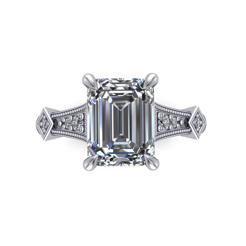 Emerson emerald-cut solitaire engagement ring in 14K White Gold, top-down view showing the emerald-cut center diamond from above in its four-prong head