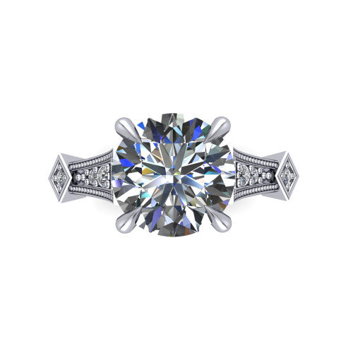 Emerson round solitaire engagement ring in 18K White Gold, top-down view showing the round center diamond from above in its four-prong head