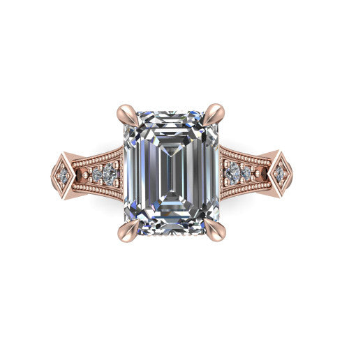 Emerson emerald-cut solitaire engagement ring in 14K Rose Gold, top-down view showing the emerald-cut center diamond from above in its four-prong head