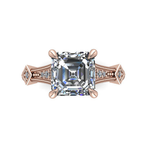 Emerson square emerald-cut solitaire engagement ring in 14K Rose Gold, top-down view showing the square emerald-cut center diamond from above in its four-prong head