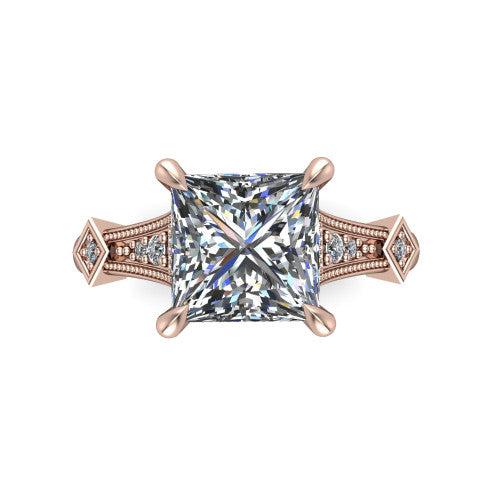 Emerson princess-cut solitaire engagement ring in 14K Rose Gold, top-down view showing the princess-cut center diamond from above in its four-prong head