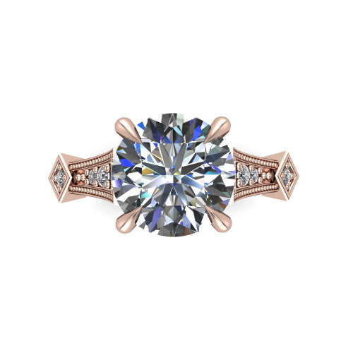 Emerson round solitaire engagement ring in 14K Rose Gold, top-down view showing the round center diamond from above in its four-prong head