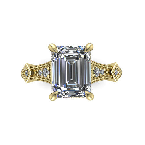Emerson emerald-cut solitaire engagement ring in 14K Yellow Gold, top-down view showing the emerald-cut center diamond from above in its four-prong head
