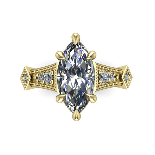 Emerson marquise solitaire engagement ring in 14K Yellow Gold, top-down view showing the marquise center diamond from above in its four-prong head