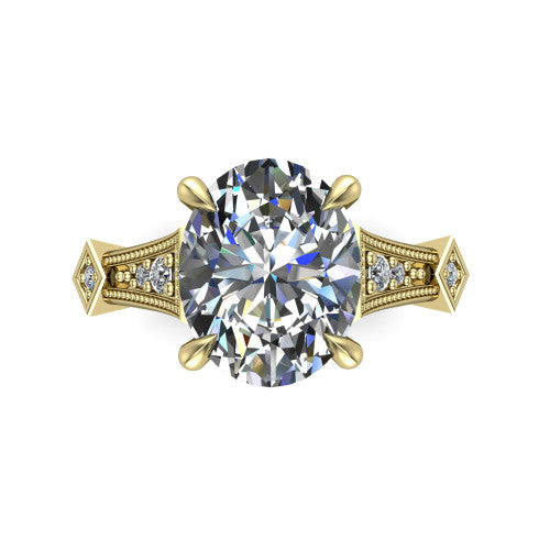Emerson oval solitaire engagement ring in 18K Yellow Gold, top-down view showing the oval center diamond from above in its four-prong head
