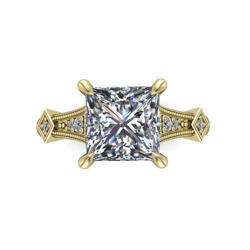 Emerson princess-cut solitaire engagement ring in 14K Yellow Gold, top-down view showing the princess-cut center diamond from above in its four-prong head