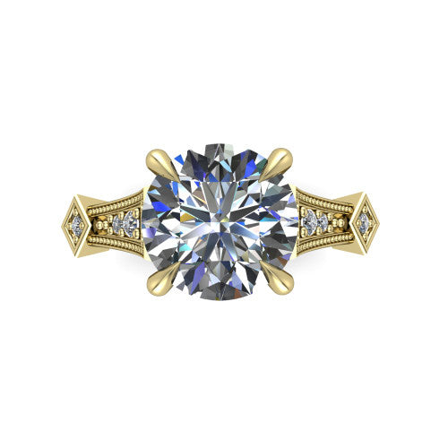 Emerson round solitaire engagement ring in 14K Yellow Gold, top-down view showing the round center diamond from above in its four-prong head