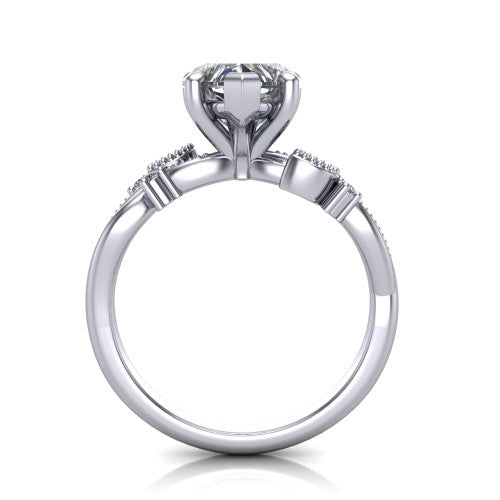 Ashley heart solitaire engagement ring in 18K White Gold, through-finger front profile showing the infinity shank and open under-gallery from the front