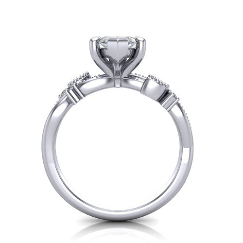 Ashley marquise solitaire engagement ring in Platinum, through-finger front profile showing the infinity shank and open under-gallery from the front
