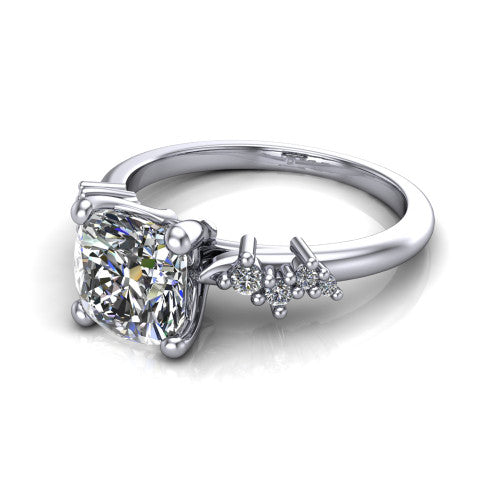Georgia cushion classic engagement ring in 14K White Gold, three-quarter perspective showing the cushion center diamond and scattered cluster accents on the band