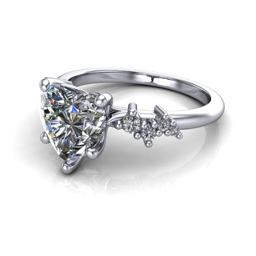 Georgia heart classic engagement ring in Platinum, three-quarter perspective showing the heart center diamond and scattered cluster accents on the band