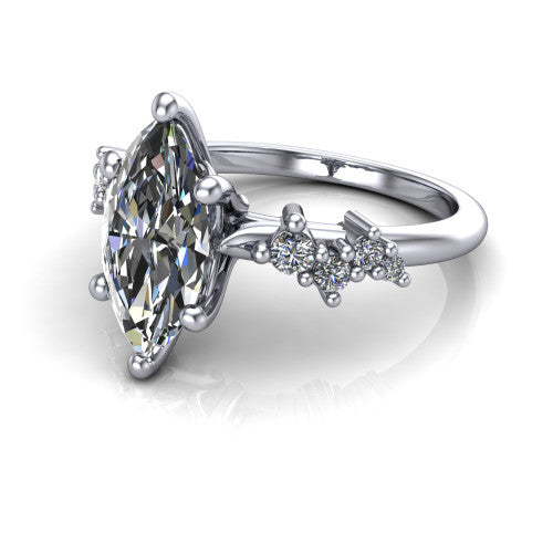 Georgia marquise classic engagement ring in 14K White Gold, three-quarter perspective showing the marquise center diamond and scattered cluster accents on the band