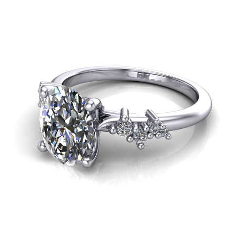Georgia oval classic engagement ring in 14K White Gold, three-quarter perspective showing the oval center diamond and scattered cluster accents on the band