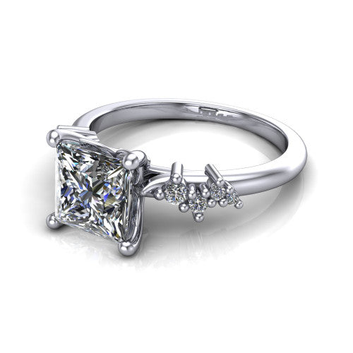 Georgia princess-cut classic engagement ring in 14K White Gold, three-quarter perspective showing the princess-cut center diamond and scattered cluster accents on the band