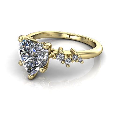 Georgia heart classic engagement ring in 14K Yellow Gold, three-quarter perspective showing the heart center diamond and scattered cluster accents on the band