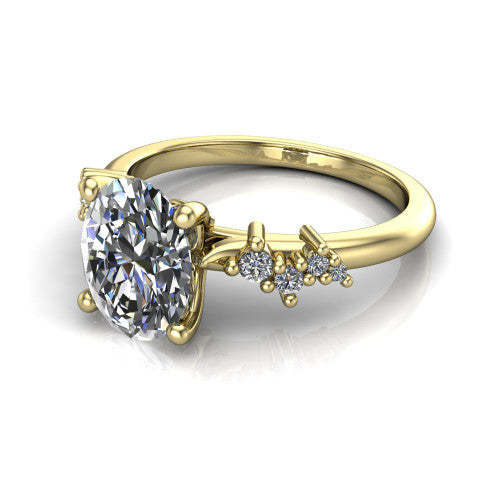 Georgia oval classic engagement ring in 14K Yellow Gold, three-quarter perspective showing the oval center diamond and scattered cluster accents on the band
