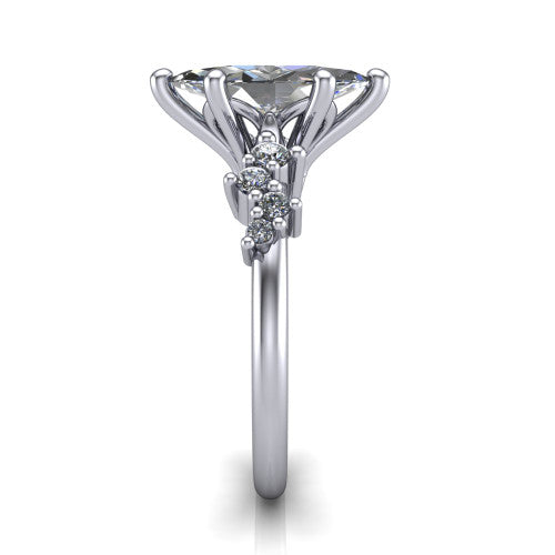 Georgia marquise classic engagement ring in Platinum, side profile showing the cluster accents, basket gallery, and slim band in side view