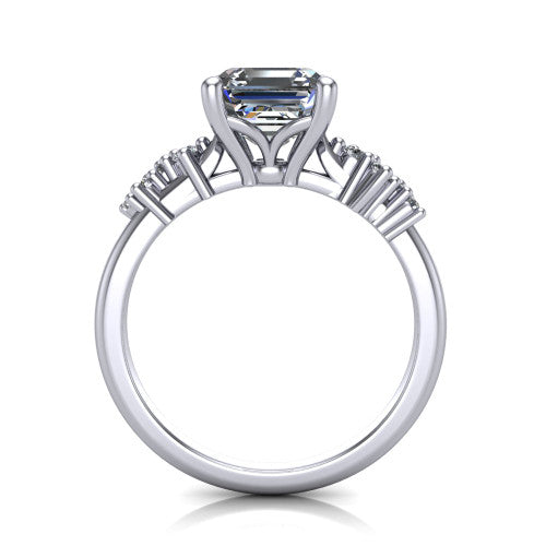 Georgia square emerald-cut classic engagement ring in 14K White Gold, through-finger front profile showing the decorative basket gallery and accent clusters from the front