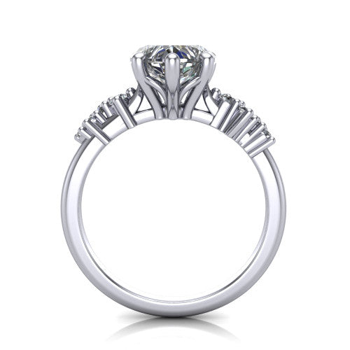 Georgia heart classic engagement ring in Platinum, through-finger front profile showing the decorative basket gallery and accent clusters from the front