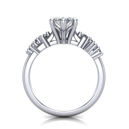 Georgia marquise classic engagement ring in 18K White Gold, through-finger front profile showing the decorative basket gallery and accent clusters from the front