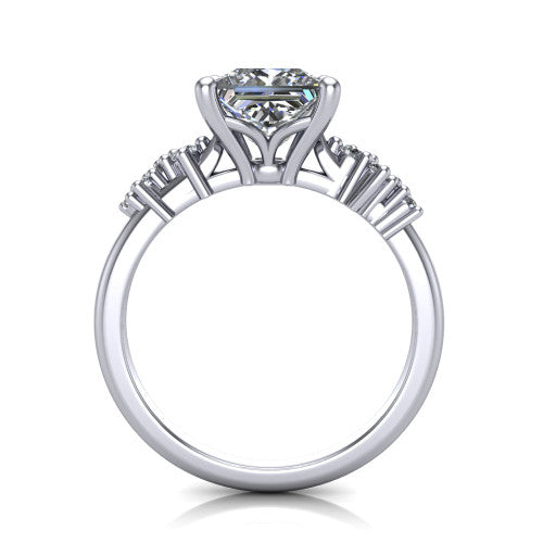 Georgia princess-cut classic engagement ring in Platinum, through-finger front profile showing the decorative basket gallery and accent clusters from the front