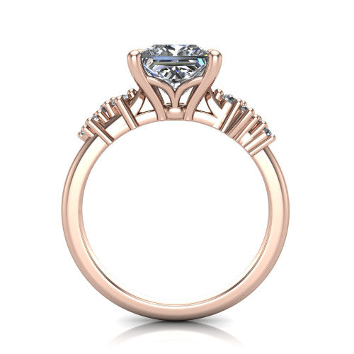 Georgia princess-cut classic engagement ring in 18K Rose Gold, through-finger front profile showing the decorative basket gallery and accent clusters from the front