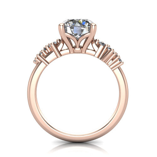 Georgia round classic engagement ring in 14K Rose Gold, through-finger front profile showing the decorative basket gallery and accent clusters from the front