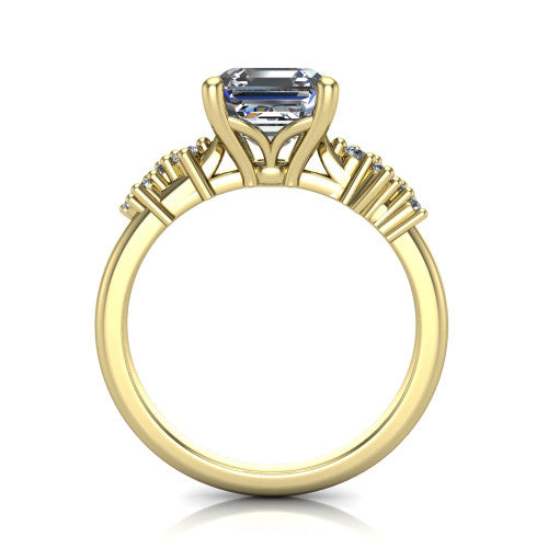 Georgia square emerald-cut classic engagement ring in 14K Yellow Gold, through-finger front profile showing the decorative basket gallery and accent clusters from the front