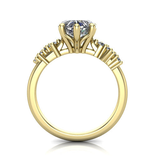 Georgia heart classic engagement ring in 18K Yellow Gold, through-finger front profile showing the decorative basket gallery and accent clusters from the front
