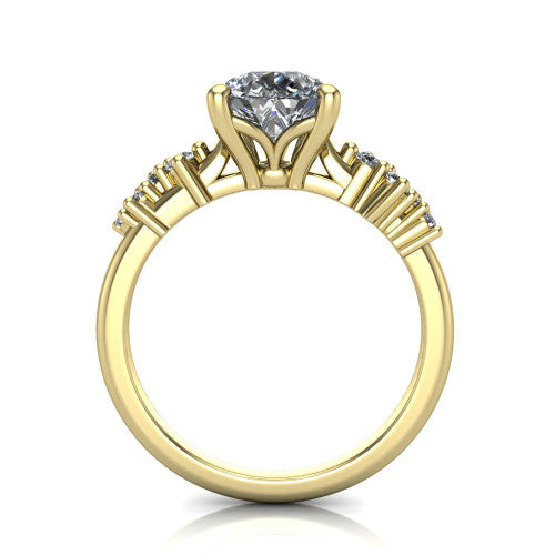 Georgia pear classic engagement ring in 14K Yellow Gold, through-finger front profile showing the decorative basket gallery and accent clusters from the front
